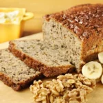 Homemade banana bread with walnuts and sliced bananas - no added sugar